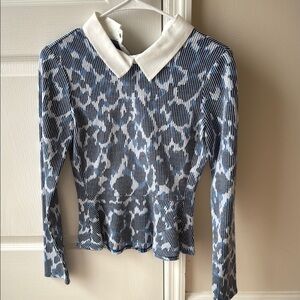 BCBGMaxAzria Blue and White Patterned Blouse